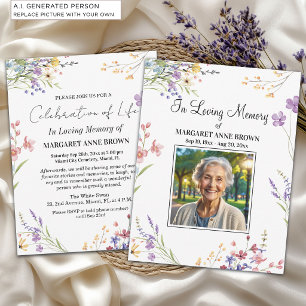Elegant Floral Celebration Of Life Photo Invitation