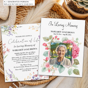 Elegant Floral Celebration Of Life Photo Invitation