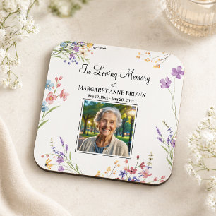 Elegant Floral Celebration Of Life Photo Square Paper Coaster