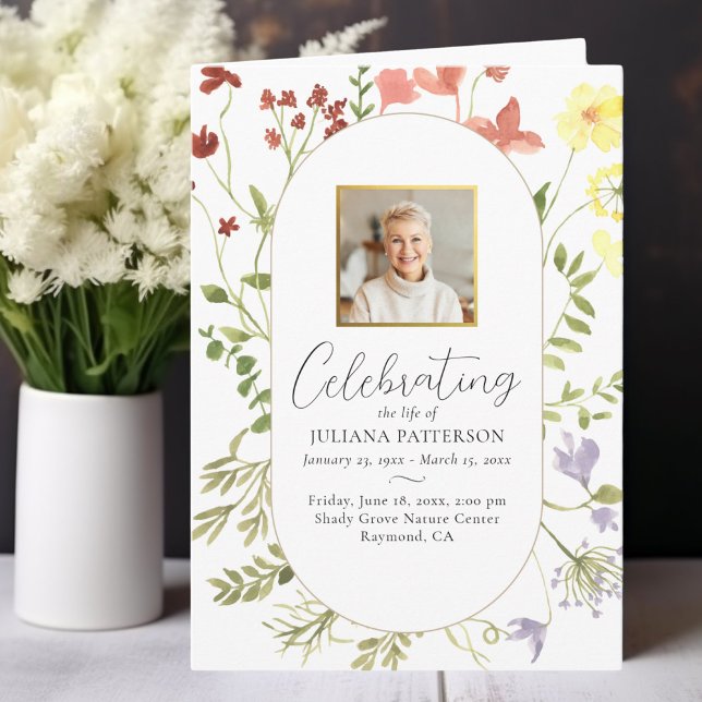 Elegant Floral Celebration of Life Photos Funeral  Programme (Creator Uploaded)
