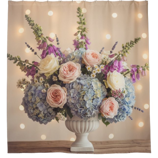 Elegant Floral Centerpiece with Bokeh Lights Shower Curtain (Front)