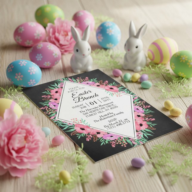 Elegant Floral Chalkboard Easter Brunch Invitation (Creator Uploaded)