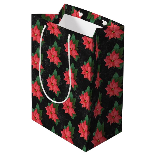 Elegant Floral Chalkboard  Merry Christmas Medium Gift Bag (Back Angled)