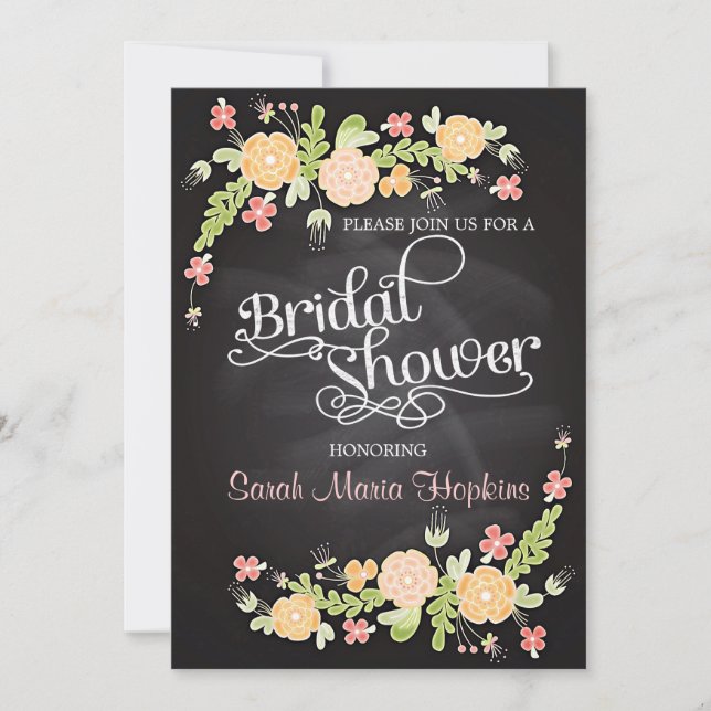 Elegant Floral Chalkboard Modern Bridal Shower Invitation (Front)
