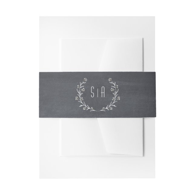 Elegant floral chalkboard rustic wedding monogram invitation belly band (Front Example)