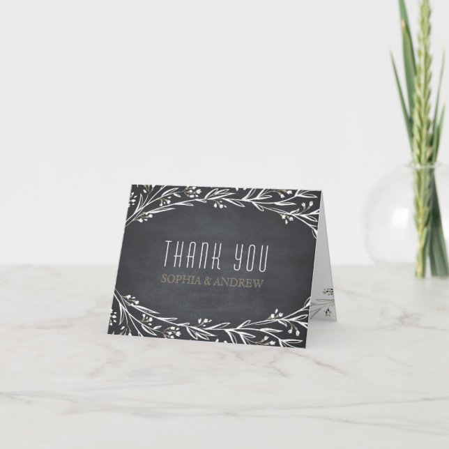 Elegant floral chalkboard rustic wedding thank you (Front)