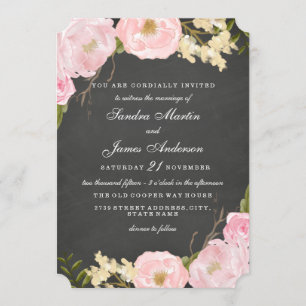 Elegant Floral Chalkboard Wedding Invitation