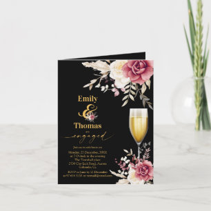 elegant floral champagane glass wedding engagement invitation