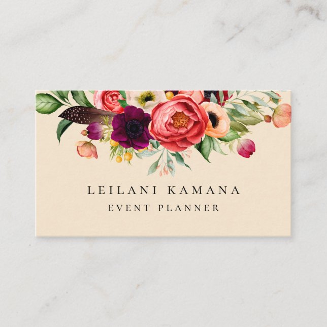 Elegant Floral Champagne Business Card (Front)