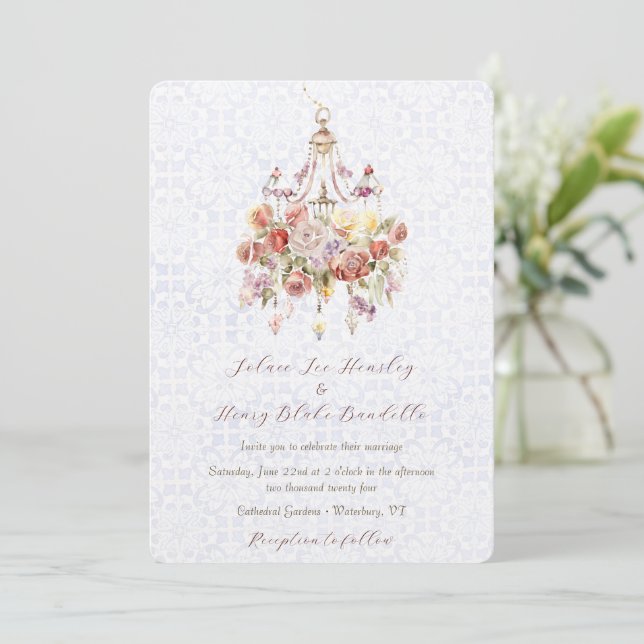 Elegant Floral Chandelier Wedding Invitation (Standing Front)