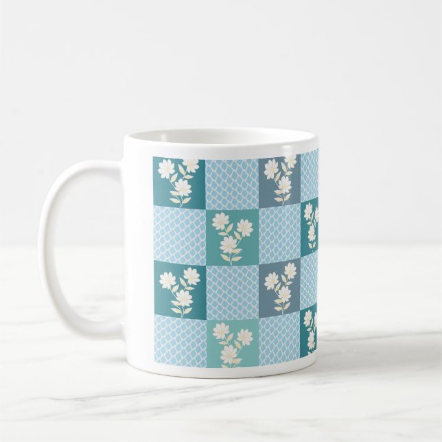 Elegant Floral Chequerboard Seamless Pattern in So Coffee Mug (Left)