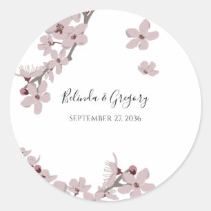 Elegant Floral Cherry Blossom Wedding  Classic Round Sticker