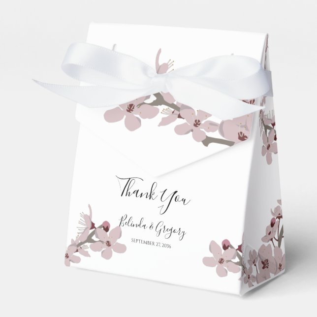 Elegant Floral Cherry Blossom Wedding Favour Box (Front Side)