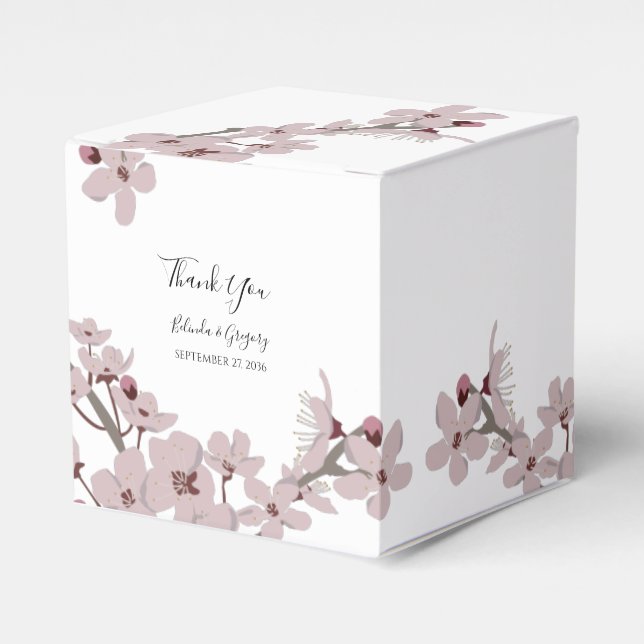 Elegant Floral Cherry Blossom Wedding Favour Box (Front Side)