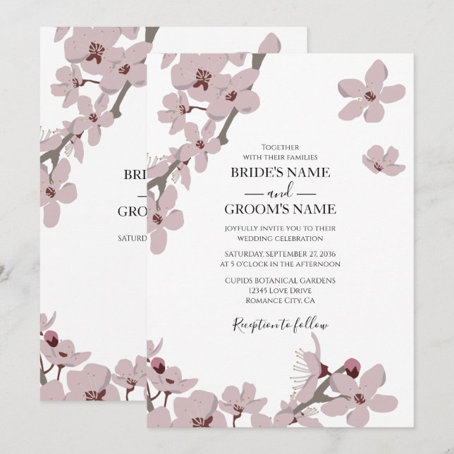 Elegant Floral Cherry Blossom Wedding Invitations (Front/Back)
