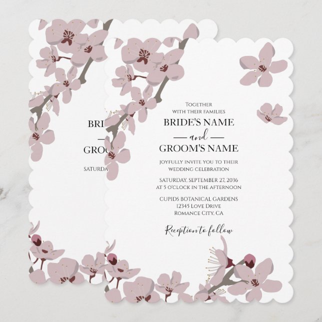 Elegant Floral Cherry Blossom Wedding Invitations (Front/Back)