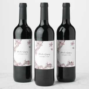 Elegant Floral Cherry Blossom Wedding  Wine Label