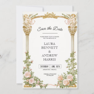 Elegant Floral Cherub Save the Date Invitation