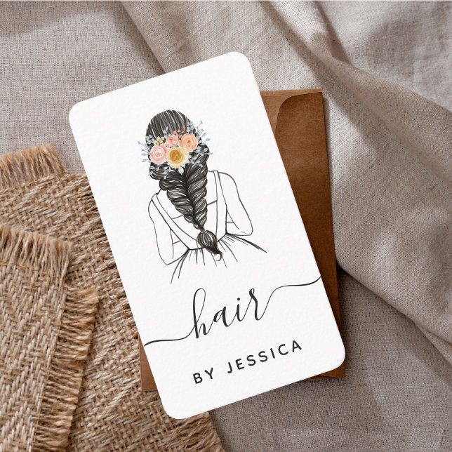 Elegant Floral Chic Bride Hairstyle Braid QR Code Business Card (Creator Uploaded)