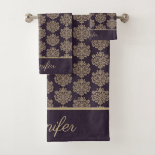 Elegant floral chic gold damask pattern  bath towel set
