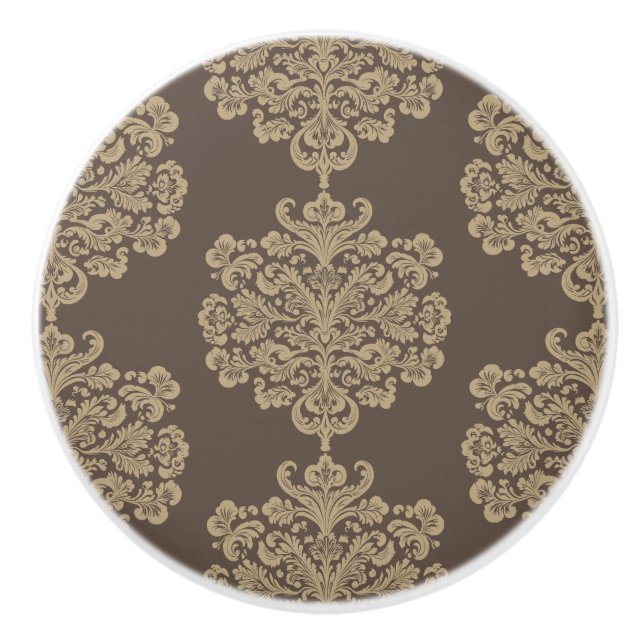 Elegant floral chic gold damask pattern  ceramic knob (Front)