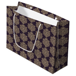 Elegant floral chic gold damask pattern large gift bag