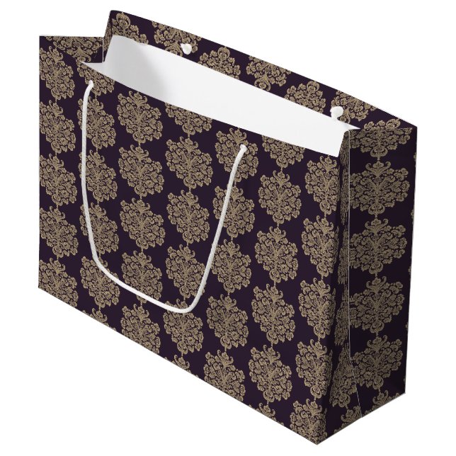 Elegant floral chic gold damask pattern  large gift bag (Front Angled)