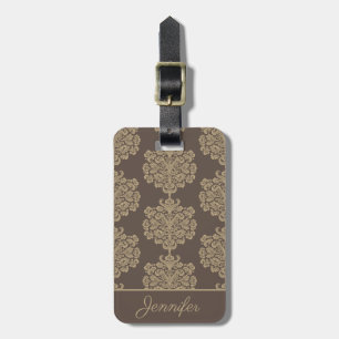 Elegant floral chic gold damask pattern luggage tag