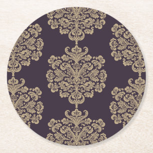 Elegant floral chic gold damask pattern round paper coaster