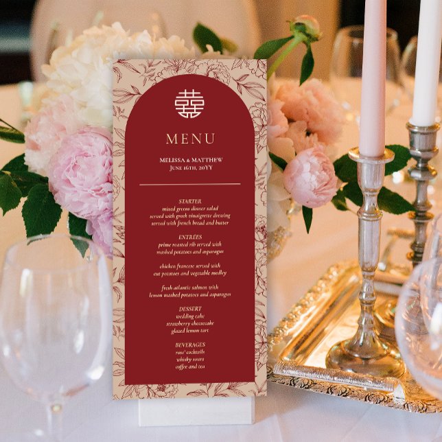 Elegant Floral Chinese Wedding Table Menu Card (Elegant Floral Chinese Wedding Table Menu Card)