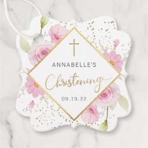 Elegant Floral Christening Thank You Favour Tags