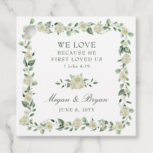 Elegant Floral Christian Wedding Thank You Favour Tags (Front)