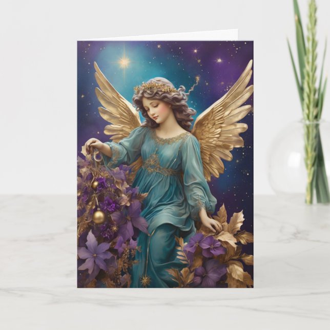 Elegant Floral Christmas Angel Personalised  Card (Front)