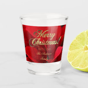 Elegant Floral Christmas Flowers Red Poinsettia Shot Glass