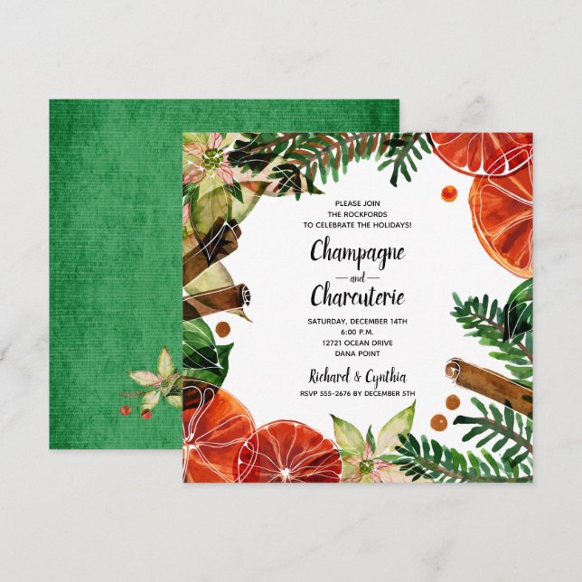Elegant Floral Christmas Holiday Invites (Front/Back)