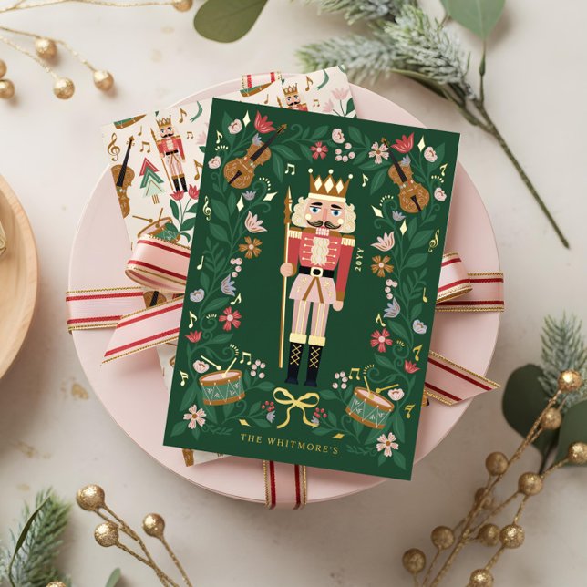 Elegant Floral Christmas Nutcracker Ballet Musical Foil Holiday Card (Elegant Floral Christmas Nutcracker Ballet Musical Foil Holiday Card)