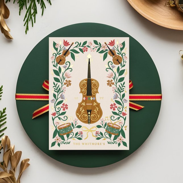 Elegant Floral Christmas Nutcracker Ballet Musical Foil Holiday Card (Elegant Floral Christmas Nutcracker Ballet Musical Foil Holiday Card)