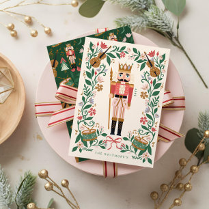 Elegant Floral Christmas Nutcracker Ballet Musical Holiday Card