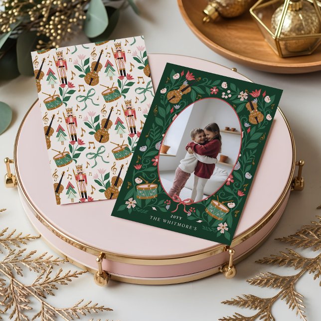 Elegant Floral Christmas Nutcracker Ballet Photo Holiday Card (Elegant Floral Christmas Nutcracker Ballet Photo Holiday Card)
