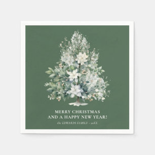 Elegant Floral Christmas Tree Holiday Napkin