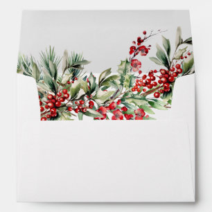 Elegant Floral Christmas Winter Wedding Envelope