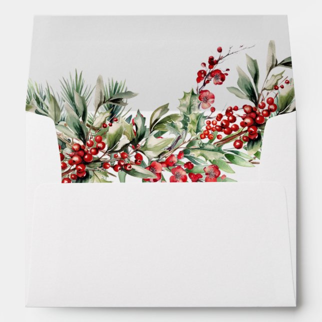 Elegant Floral Christmas Winter Wedding Envelope (Back (Bottom))