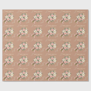Elegant Floral Christmas with Blush Roses ,Lilies Wrapping Paper