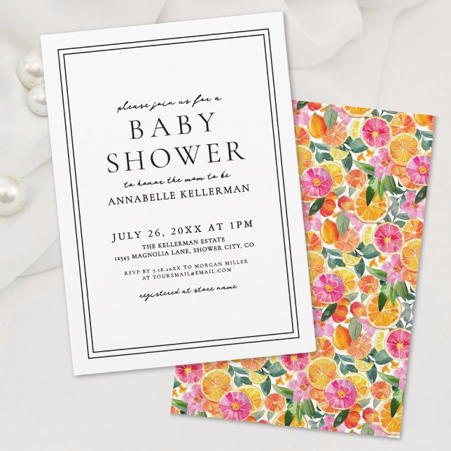 Elegant Floral Citrus Baby Shower Invitation (Elegant Floral Citrus Baby Shower Invitation)