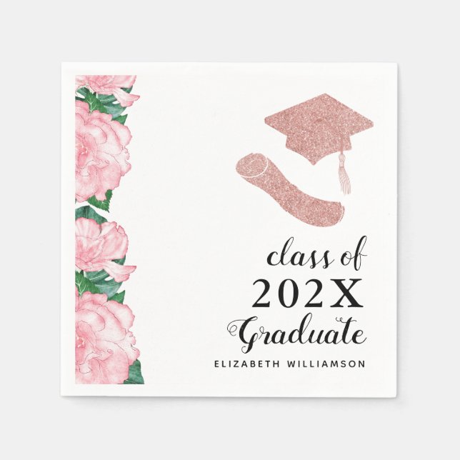 Elegant Floral Class 2025 Girl Graduate Graduation Napkin (Front)