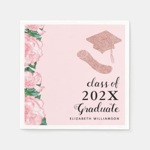 Elegant Floral Class 2025 Pink Graduate Graduation Napkin