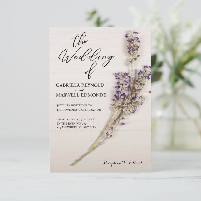 Elegant Floral Clean Lavender Wedding Invitation (Standing Front)