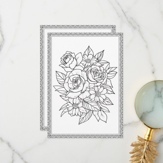 Elegant Floral Colour Your Own Greeting Card (Front/Back In Situ)