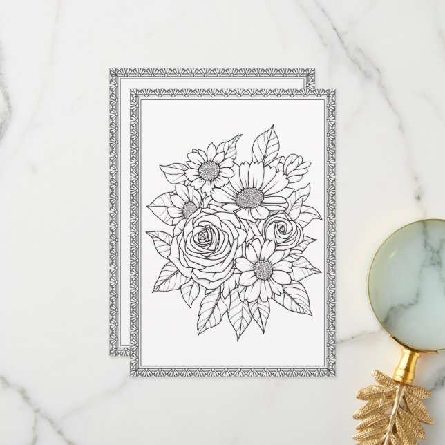 Elegant Floral Colour Your Own Greeting Card (Front/Back In Situ)