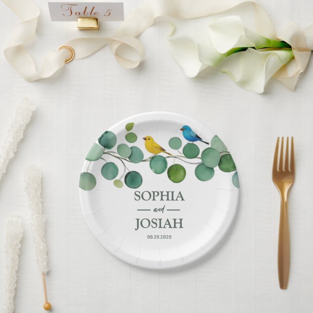 Elegant floral Colourful bird wedding Paper Plate (Wedding)
